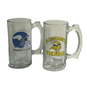 2 Vintage Minnesota Vikings  Logo NFL Glass Beer Stein or Mug